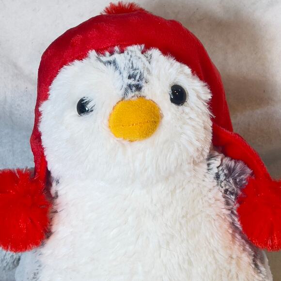Aurora World Penguin Plush Wearing Red Ear Flaps Winter Hat ~8.5" Tall Soft - Picture 6 of 10